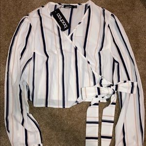 💜Boohoo Stripe Wrap Front Top